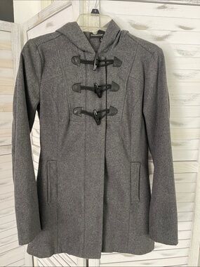 DKNY Gray Hooded Toggle Pea Coat
